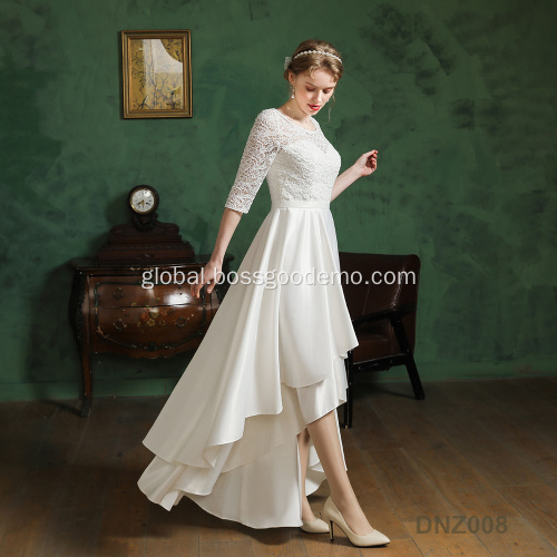 China Modern Sweetheart Neck half Sleeve Cathedral Train Bow Ruffles Ball Gown Wedding Dresses for Bride Supplier